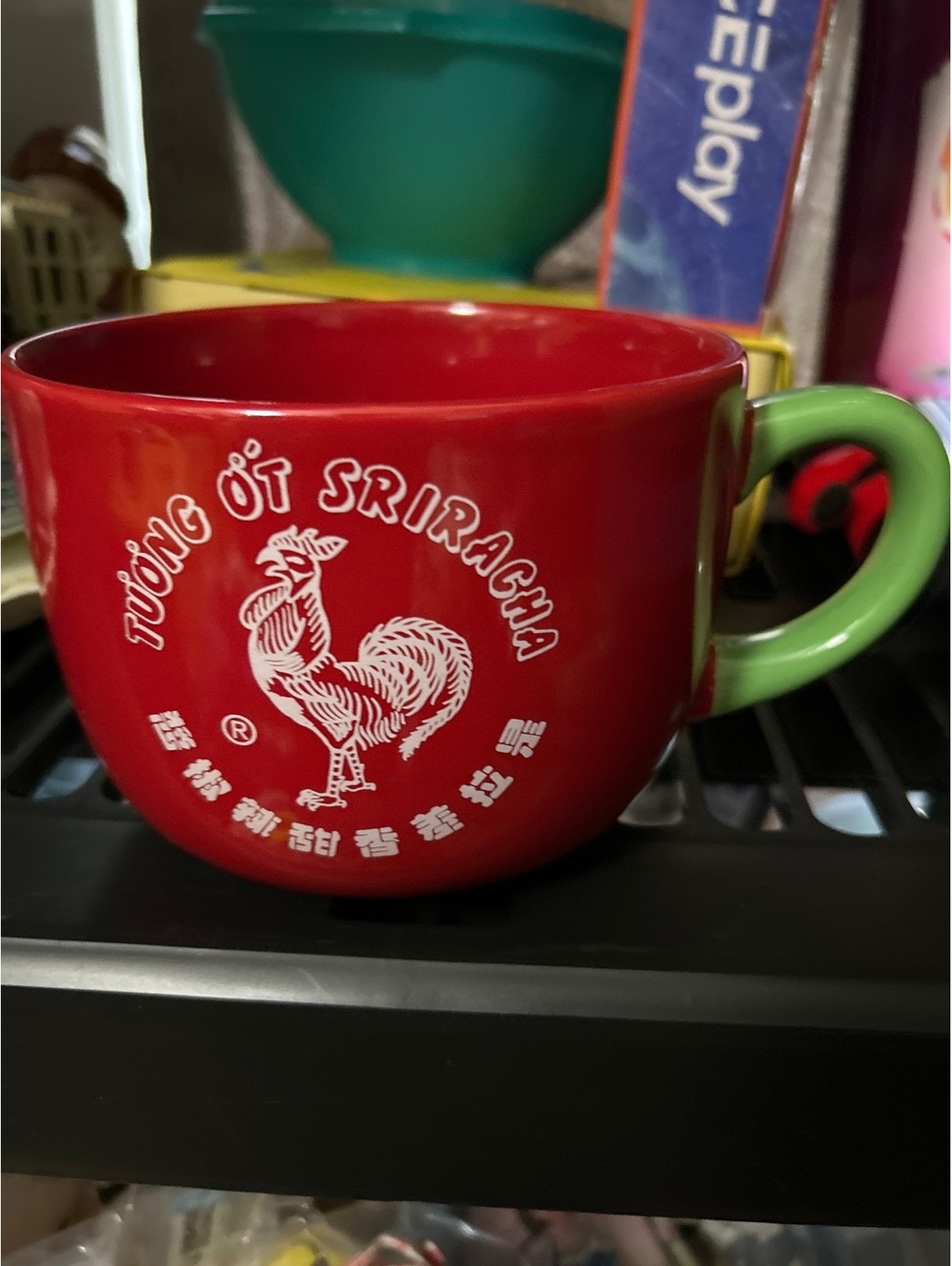 Huy Fong Sriracha Rooster Red Coffee Mug with Green Handle